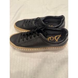 Sam Edelman Women's Kavi Leather Sneakers Black Casual Espadrille Trim Size 8